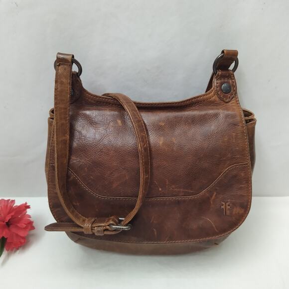 Frye Brown Leather Flap Closure Sadle Crossbody Bag - Picture 1 of 16